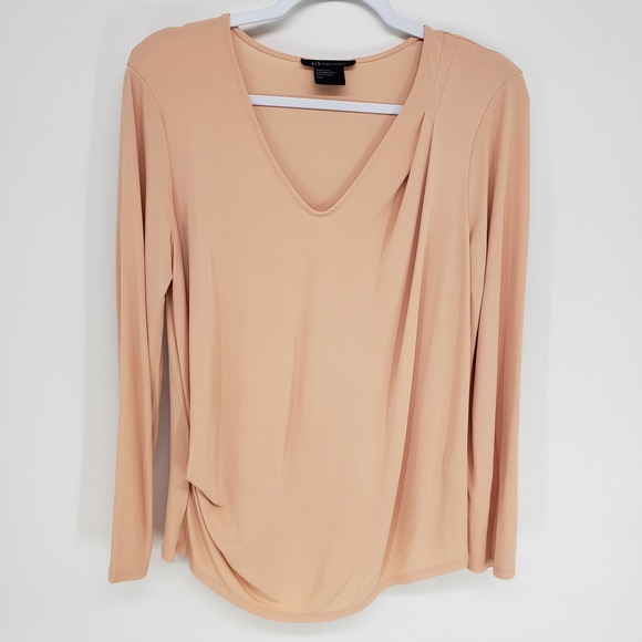 Armani Exchange Tops - Armani Exchange Draped V-Neck Top Womens S Peach Long Sleeve Minimalist Blouse